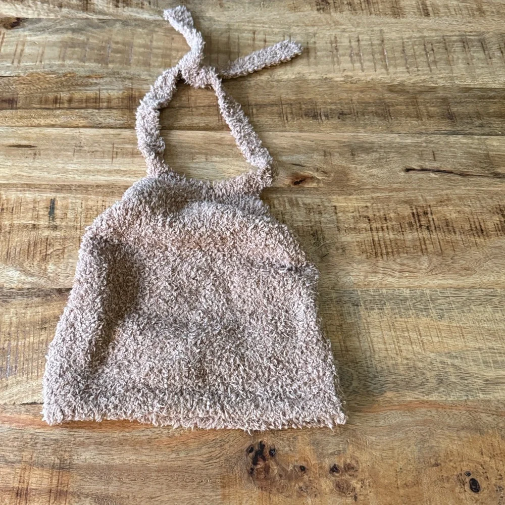 Skims Cozy knit lounge Cozy Sherpa Crop Halter bra Top open back tie NWT